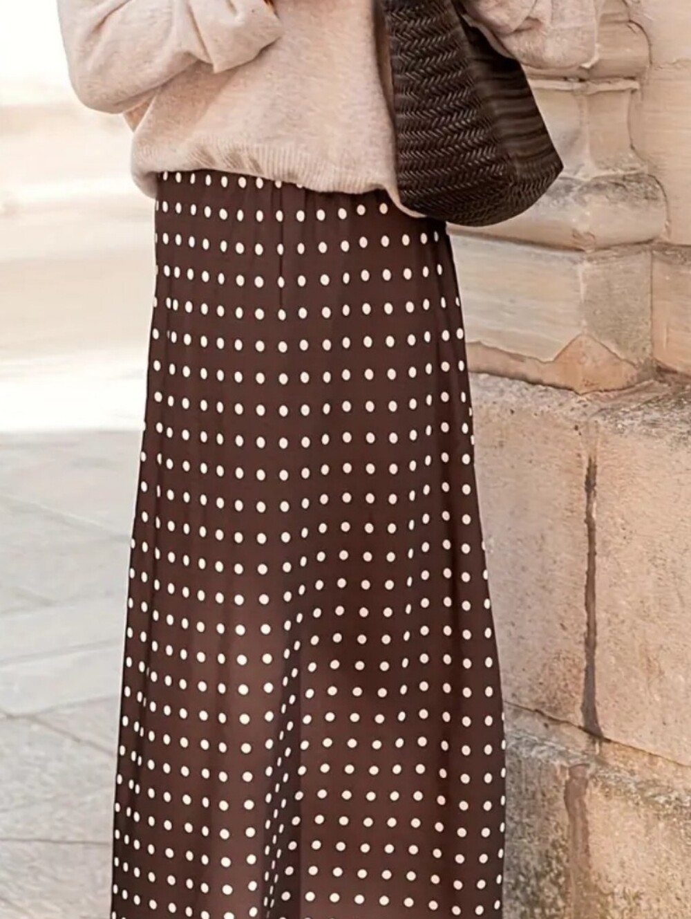 Polka Dot Maxi Skirt – Chocolate & Cream- Size S